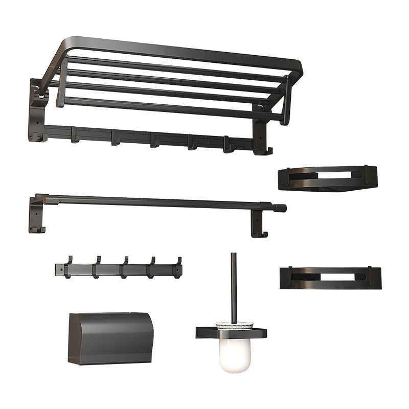 BowLift | Modern Matte Black Bathroom Accessory Set with Bath Shelf/Towel Hooks/Towel Bar