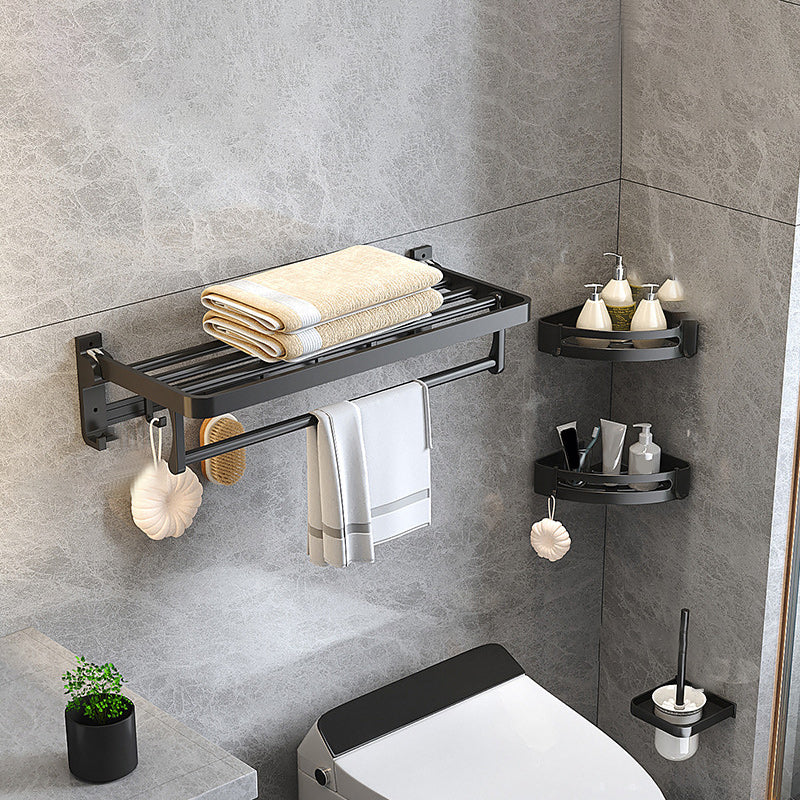 BowLift | Modern Matte Black Bathroom Accessory Set with Bath Shelf/Towel Hooks/Towel Bar