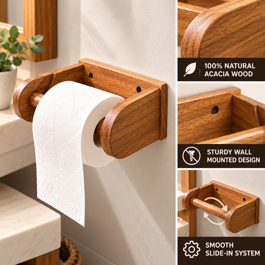 Wall-Mounted Solid Wood Paper Towel Holder with Swivel Dowel Bowlift