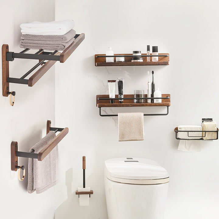 BowLift | Modern Bathroom Accessory Set Aluminum & Wood Bathroom Fittings Set