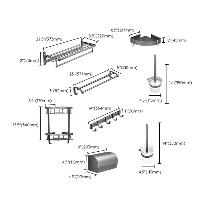 BowLift | Gray 6/7-piece modern bathroom accessory set bathroom shelf/bath towel hooks/towel bar included