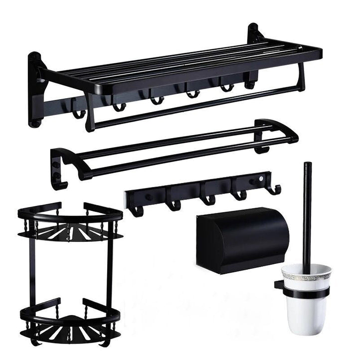 BowLift | Modern 5/6-piece bathroom accessory set with bathroom shelf/robe hooks/towel bar