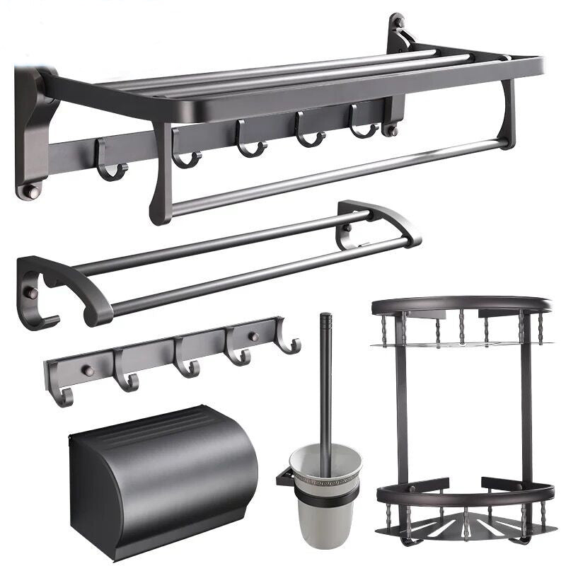 BowLift | Modern 5/6-piece bathroom accessory set with bathroom shelf/robe hooks/towel bar