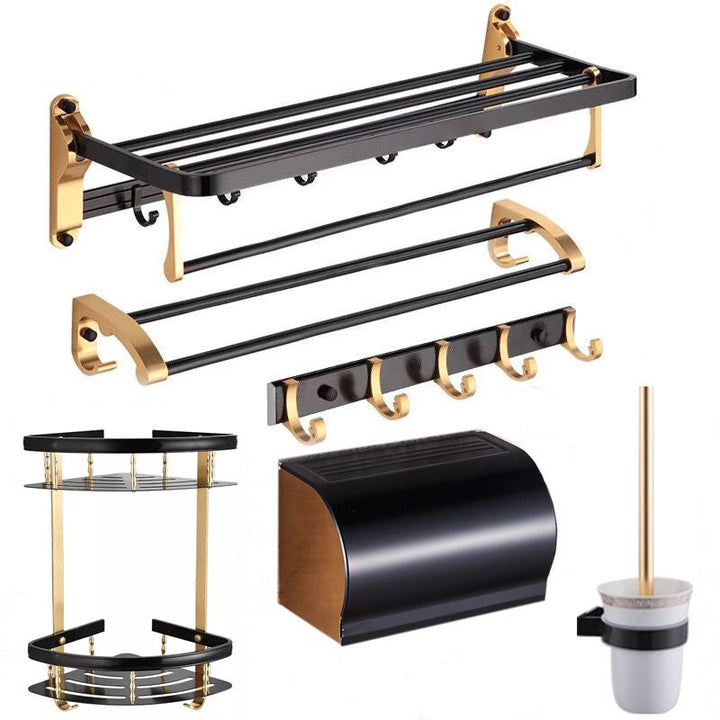 BowLift | Modern 5/6-piece bathroom accessory set with bathroom shelf/robe hooks/towel bar
