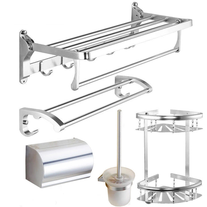 BowLift | Modern 5/6-piece bathroom accessory set with bathroom shelf/robe hooks/towel bar
