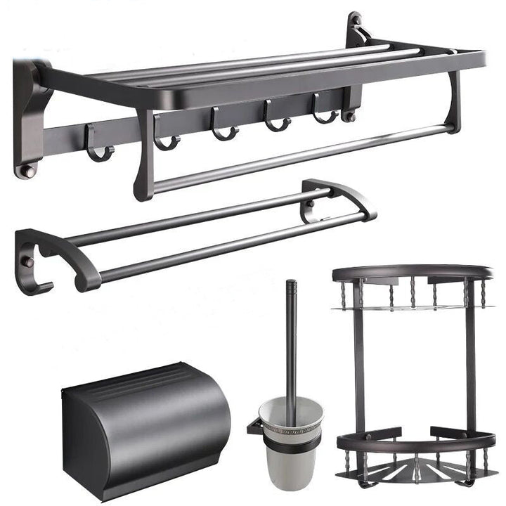 BowLift | Modern 5/6-piece bathroom accessory set with bathroom shelf/robe hooks/towel bar