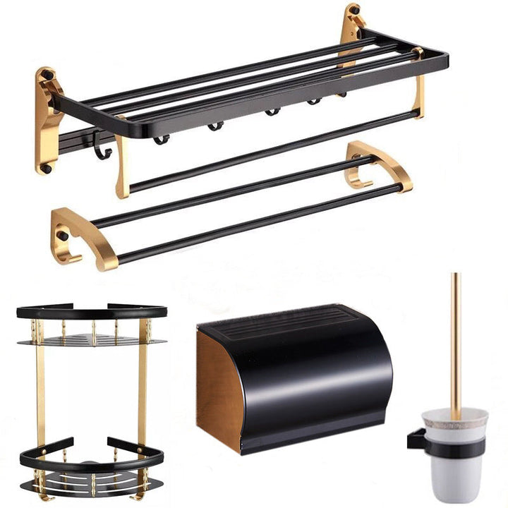 BowLift | Modern 5/6-piece bathroom accessory set with bathroom shelf/robe hooks/towel bar