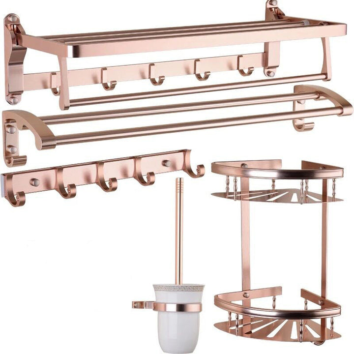 BowLift | Modern 5/6-piece bathroom accessory set with bathroom shelf/robe hooks/towel bar