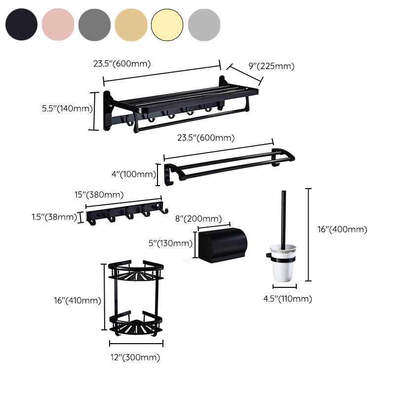 BowLift | Modern 5/6-piece bathroom accessory set with bathroom shelf/robe hooks/towel bar