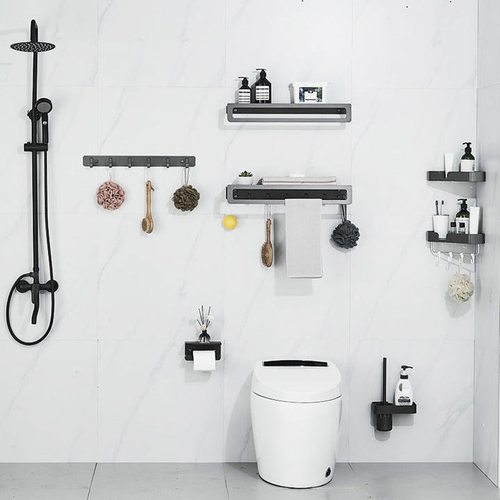 BowLift | 7-piece Bathroom Hardware Set Matte Black/Grey with Bath Shelf/Towel Holder/Bath Towel Hook