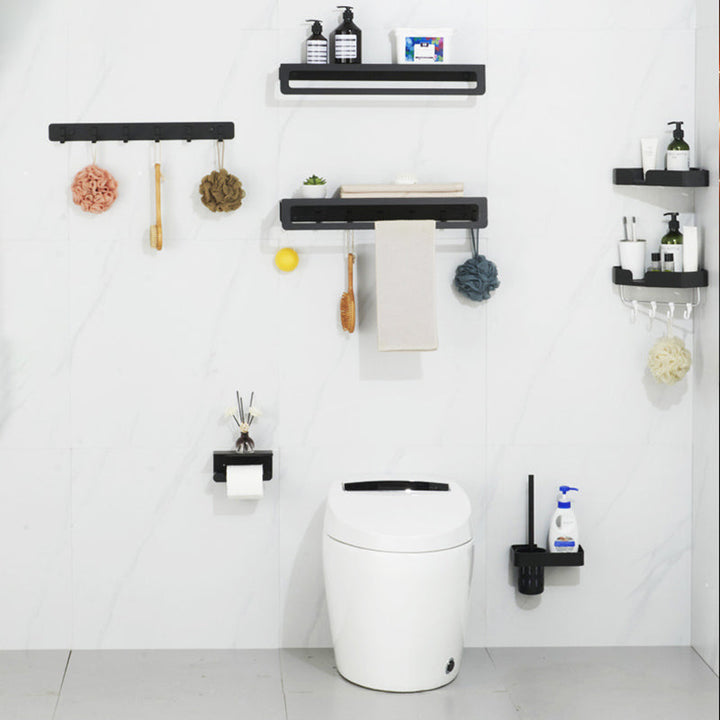 BowLift | 7-piece bathroom hardware set matte black/gray with bath shelf/towel holder/bath towel hooks