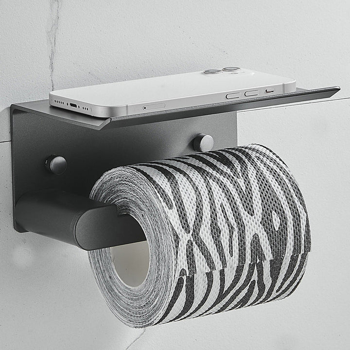 BowLift | 7-piece bathroom hardware set matte black/gray with bath shelf/towel holder/bath towel hooks