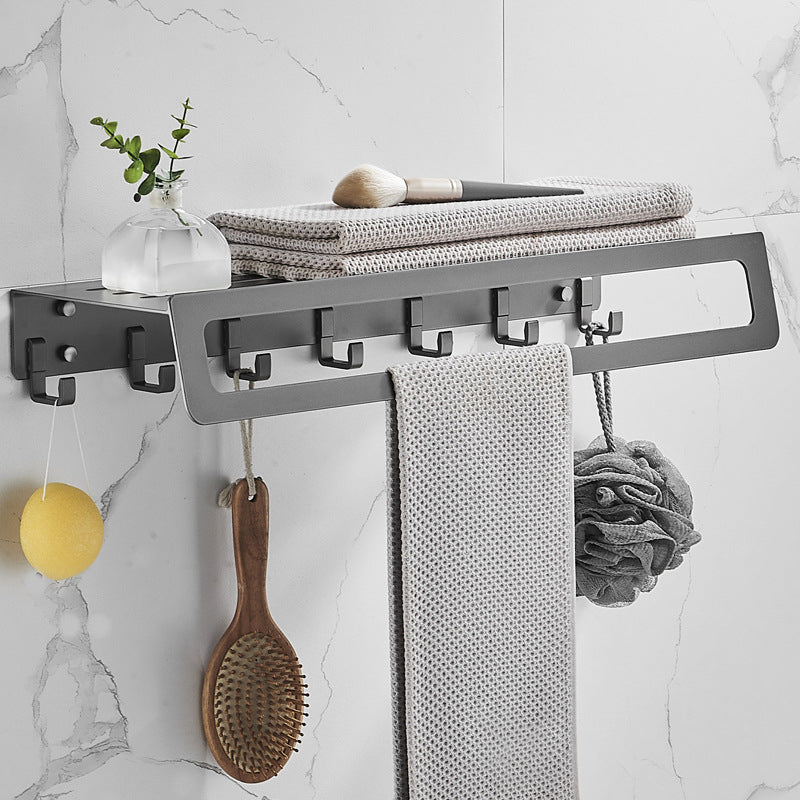 BowLift | 7-piece Bathroom Hardware Set Matte Black/Grey with Bath Shelf/Towel Holder/Bath Towel Hook