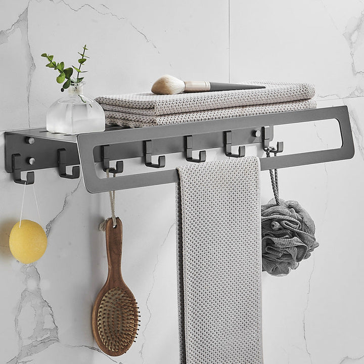 BowLift | 7-piece Bathroom Hardware Set Matte Black/Grey with Bath Shelf/Towel Holder/Bath Towel Hook