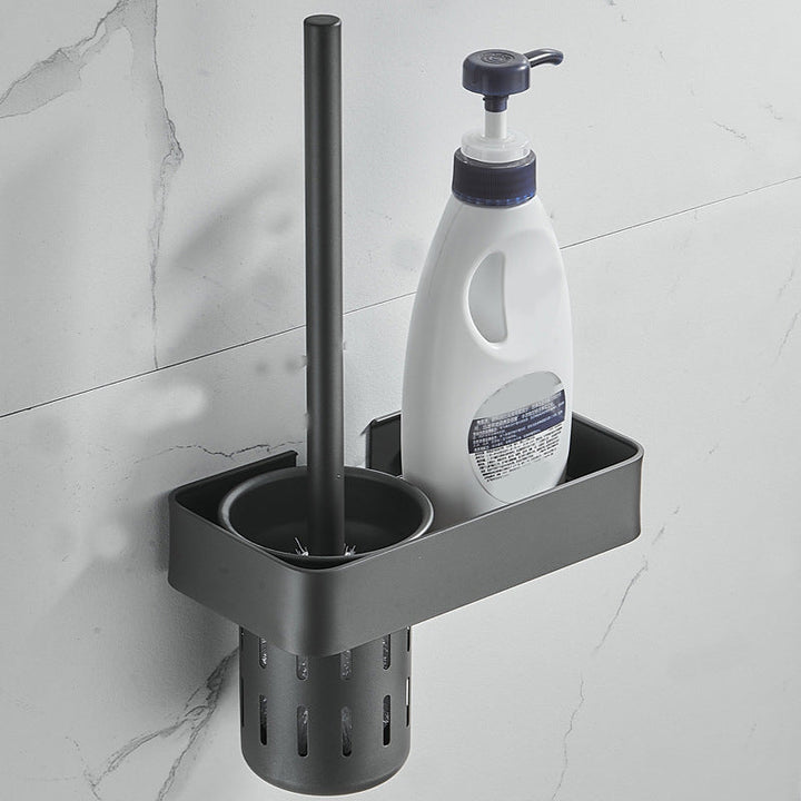 BowLift | 7-piece bathroom hardware set matte black/gray with bath shelf/towel holder/bath towel hooks