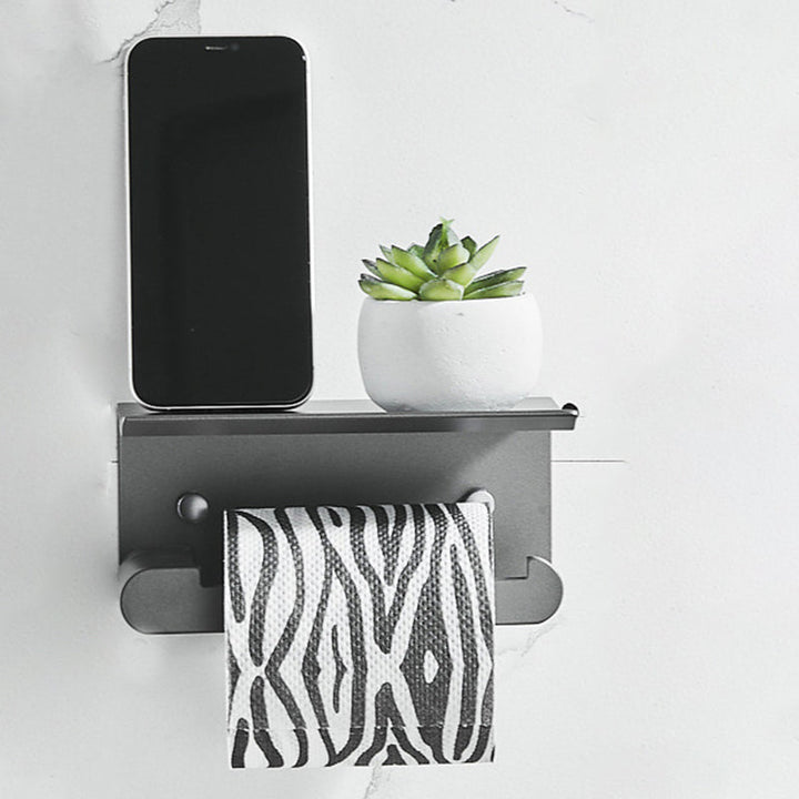 BowLift | 7-piece bathroom hardware set matte black/gray with bath shelf/towel holder/bath towel hooks