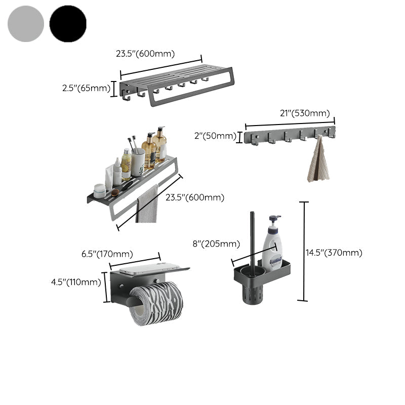 BowLift | 7-piece Bathroom Hardware Set Matte Black/Grey with Bath Shelf/Towel Holder/Bath Towel Hook