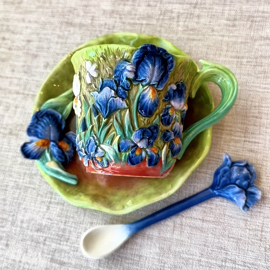 ArtSip Ceramic Cup & Saucer Set – Hand-painted 3D Design inspired by Van Gogh | Bowlift