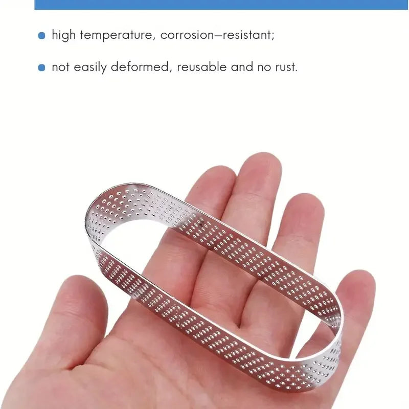 6/8pcs Stainless Steel Oval Tart Rings Perforated Pastry and Cake Molds | Bowlift