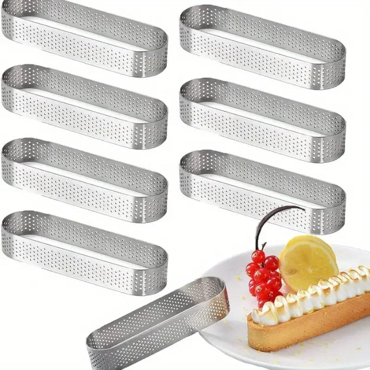 6/8pcs Stainless Steel Oval Tart Rings Perforated Pastry and Cake Molds | Bowlift
