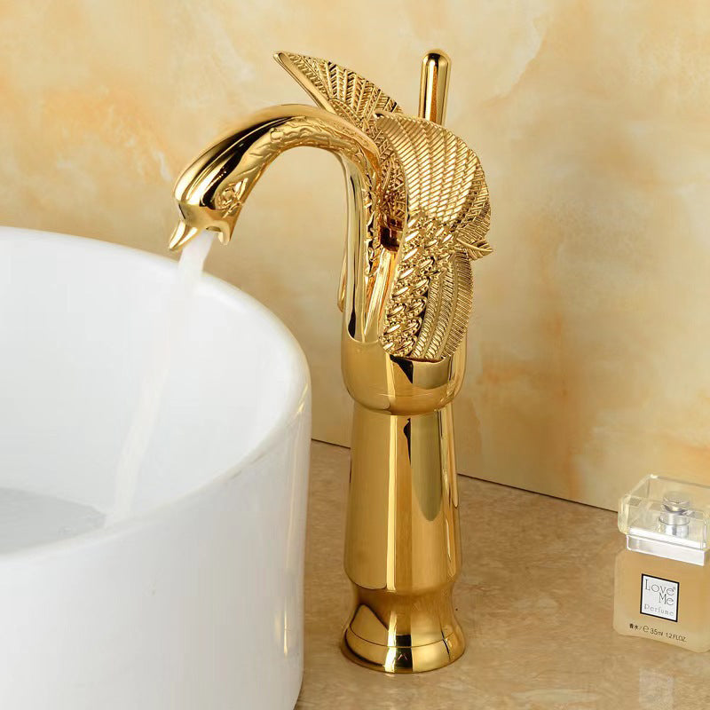 BowLift | Full brass bathroom sink faucet hot and cold water single handle sink faucet