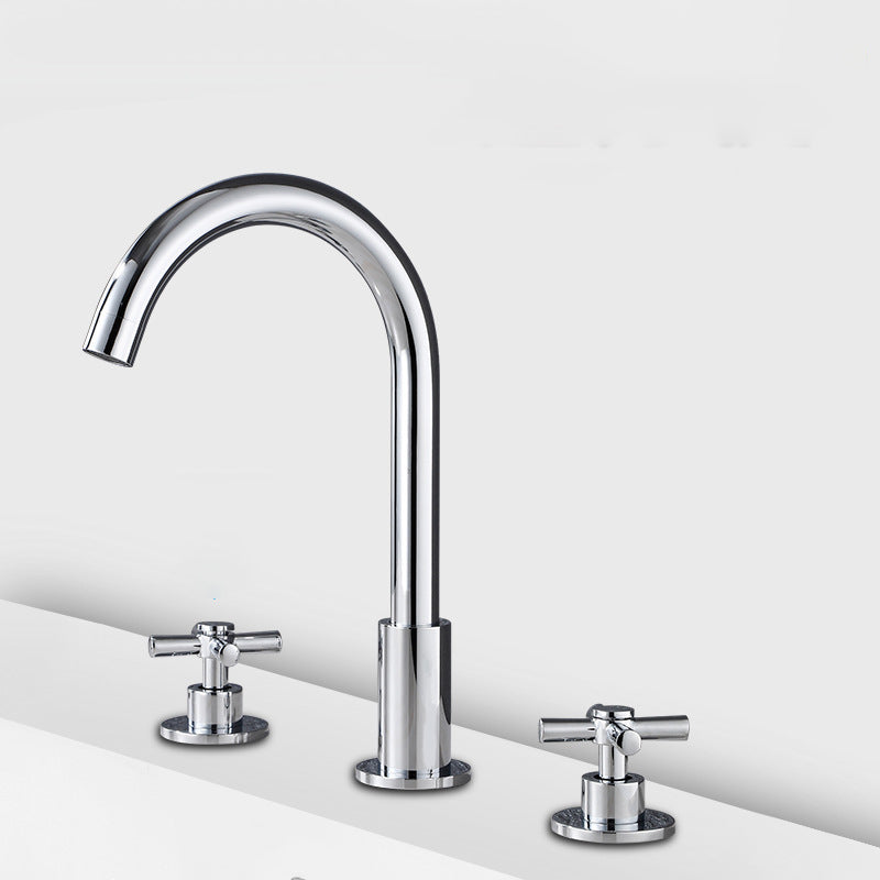 BowLift | Goose Neck Bathroom Basin Faucet 2 Handles Hot and Cold Water Basin Faucet with Drain