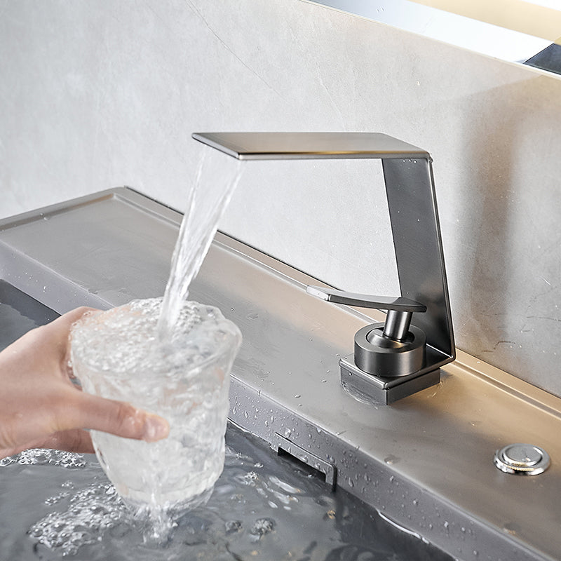 BowLift | Metal Waterfall Spout Sink Faucet Lever Handles Vessel Sink Faucet