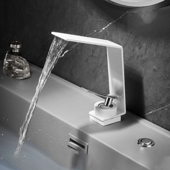 BowLift | Metal Waterfall Spout Sink Faucet Lever Handles Vessel Sink Faucet