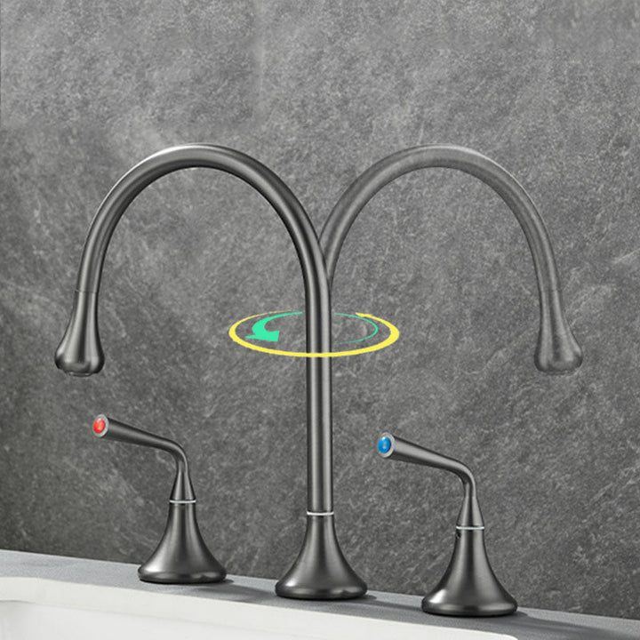 BowLift | Double Handle Tub Filler Deck Mounted High Arc Brass Modern Roman Tub Filler