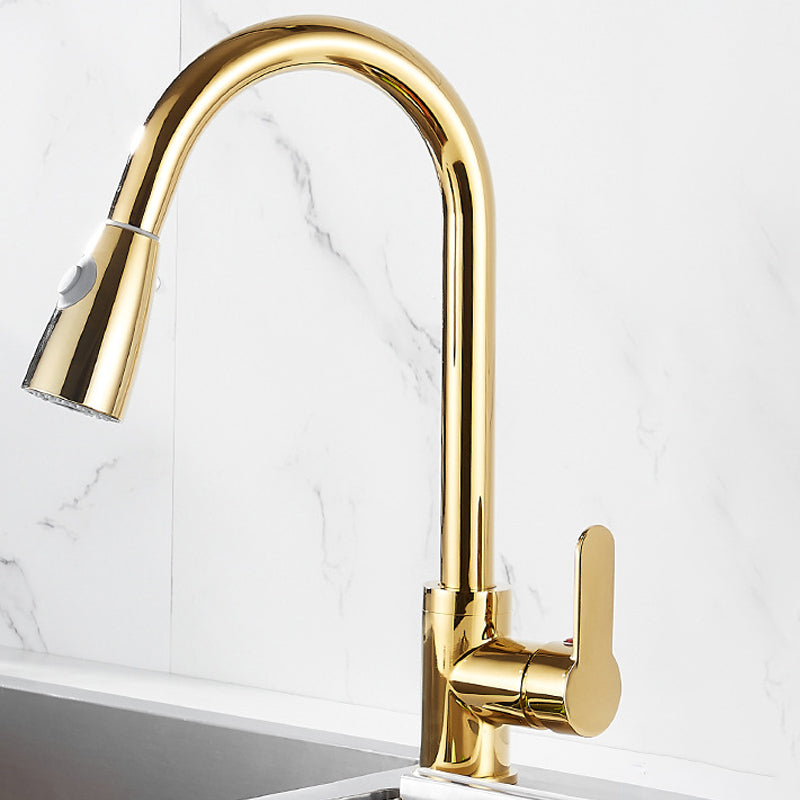 BowLift | Brushed Gold Kitchen Faucet High Arc Swivel Spout with Pull-Down Spray Head