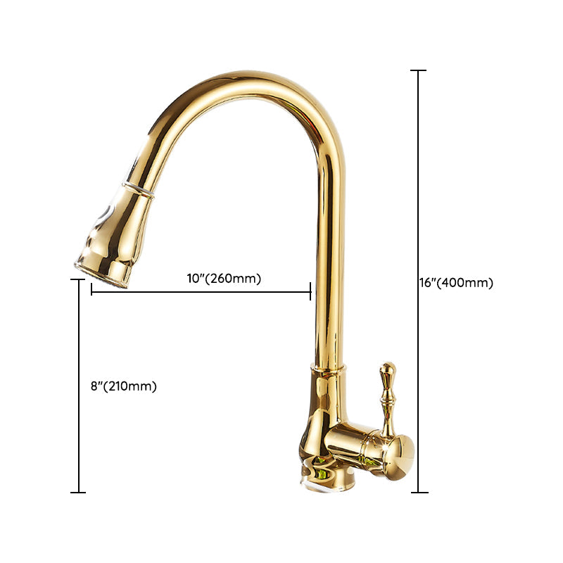 BowLift | Brushed Gold Kitchen Faucet High Arc Swivel Spout with Pull-Down Spray Head