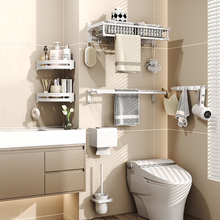 BowLift | Modern style bathroom accessory set with bathroom shelf/towel rack/toilet brush in white