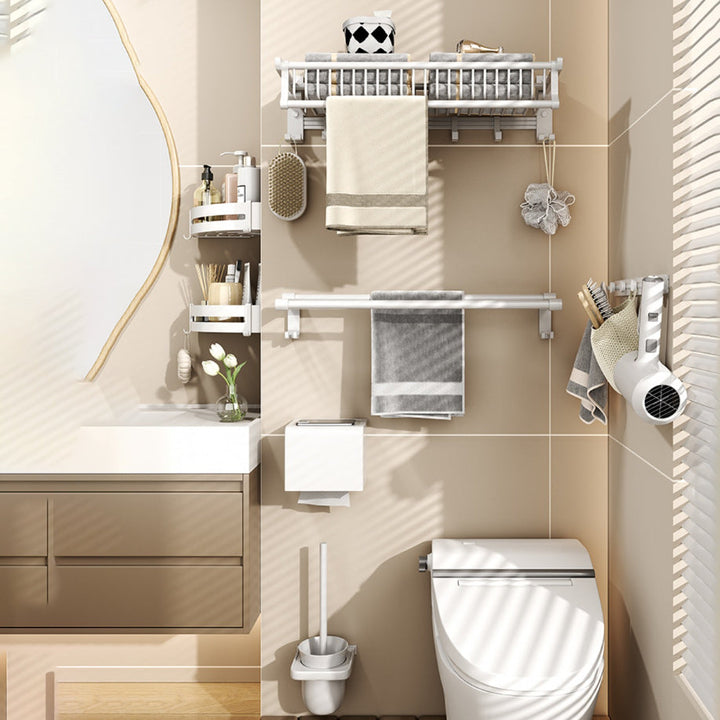 BowLift | Modern style bathroom accessory set with bath shelf/towel holder/toilet brush in white