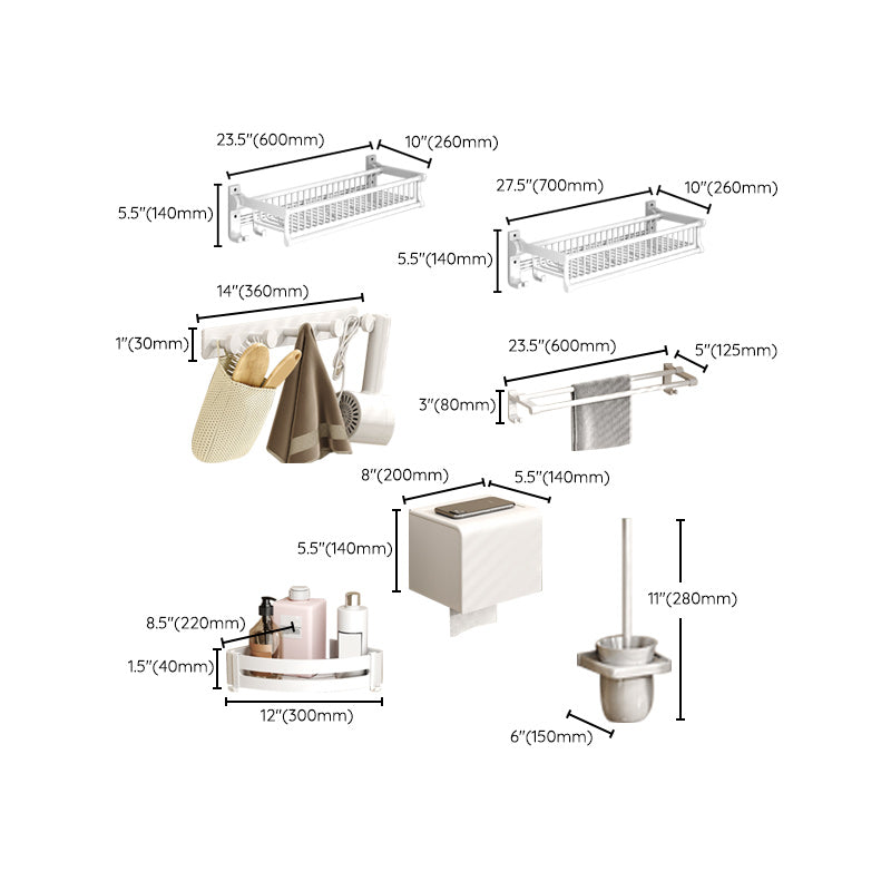 BowLift | Modern style bathroom accessory set with bathroom shelf/towel rack/toilet brush in white