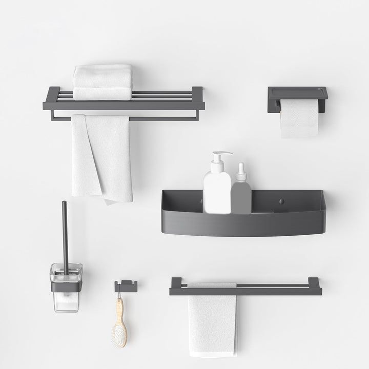 BowLift | Gray contemporary bathroom accessory set Brushed gray bath shelf/toilet paper holder/towel bar