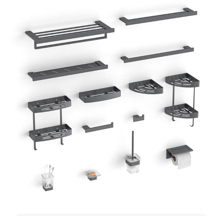 BowLift | Gray contemporary bathroom accessory set Brushed gray bath shelf/toilet paper holder/towel bar