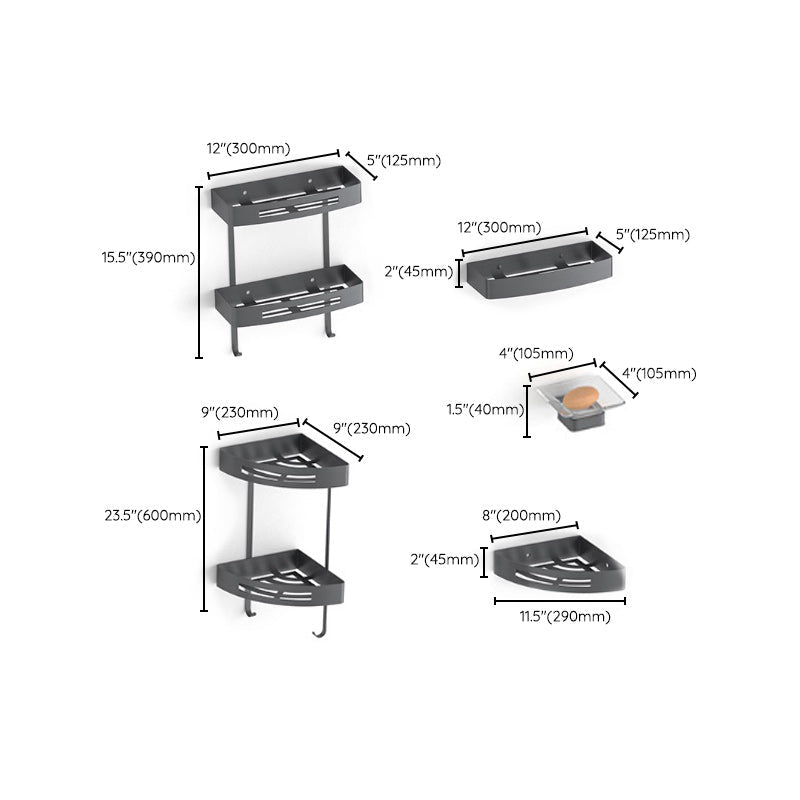 BowLift | Gray contemporary bathroom accessory set Brushed gray bath shelf/toilet paper holder/towel bar