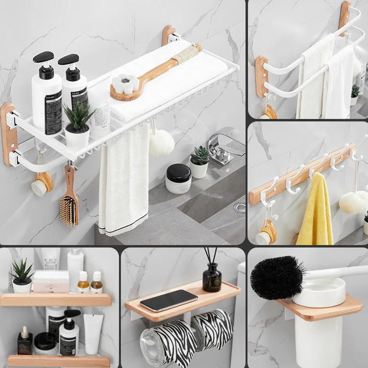 BowLift | White 7-piece bathroom accessory set wood and metal bath set