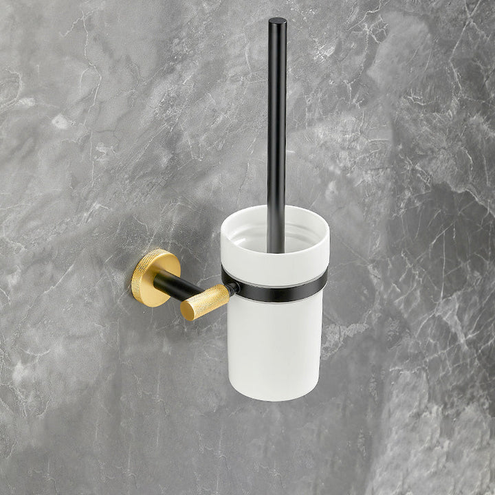 BowLift | 5-piece modern bathroom accessory set made of black brass bathroom hardware