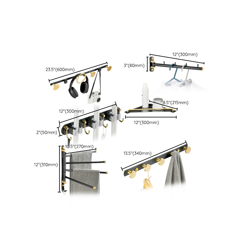 BowLift | 5-piece modern bathroom accessory set made of black brass bathroom hardware