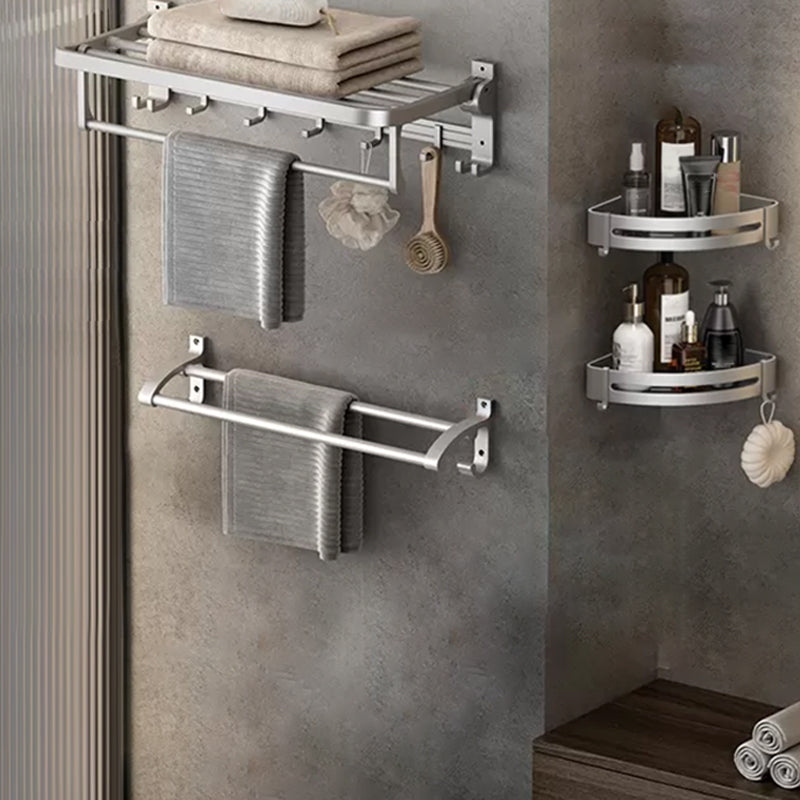 BowLift | Contemporary Silver Metal Bathroom Fittings Set with Triangle Bathroom Shelf