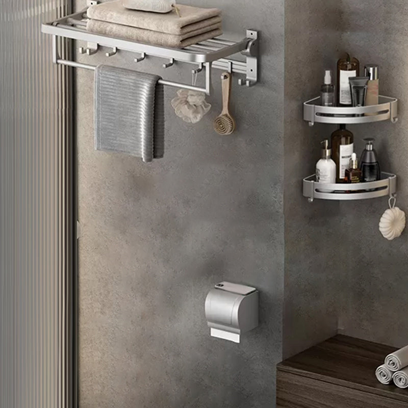 BowLift | Contemporary Silver Metal Bathroom Fittings Set with Triangle Bathroom Shelf