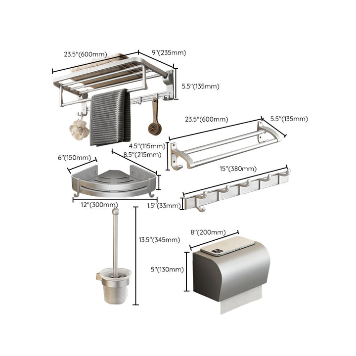 BowLift | Contemporary Silver Metal Bathroom Fixture Set with Triangle Bathroom Shelf
