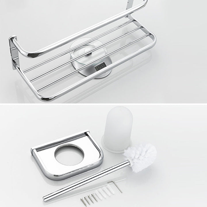 BowLift | Contemporary silver bathroom set with bathroom shelf and towel rail
