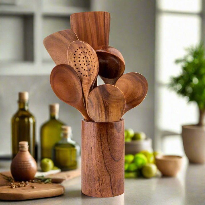 TeakChef Kitchen Set – Sustainable Antibacterial Kitchen Utensils made of Teak Wood | Bowlift