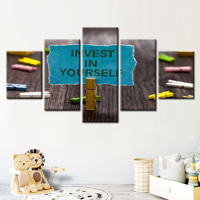 5 Piece Invest In Yourself - Canvas Wall Art Painting | Bowlift
