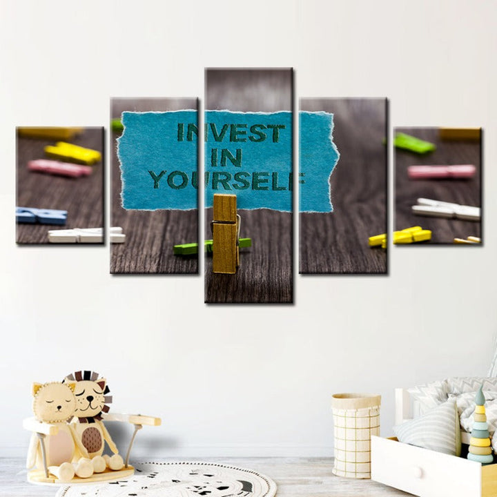 5 Piece Invest In Yourself - Canvas Wall Art Painting | Bowlift