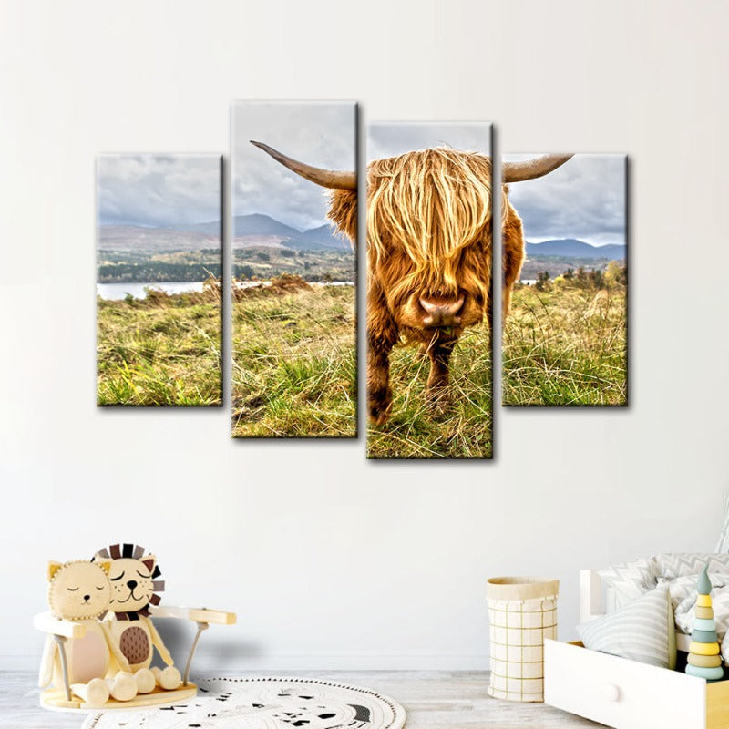 4 Piece Cute Wild Cow - Canvas Wall Art Painting | Bowlift