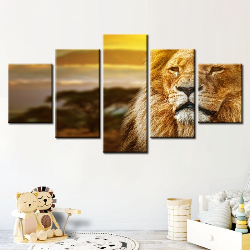 5 Piece Unamused Lion - Canvas Wall Art Painting | Bowlift