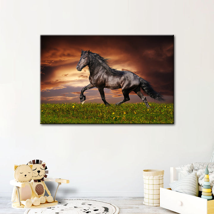 Running Black Horse - Canvas Wall Art Painting | Bowlift